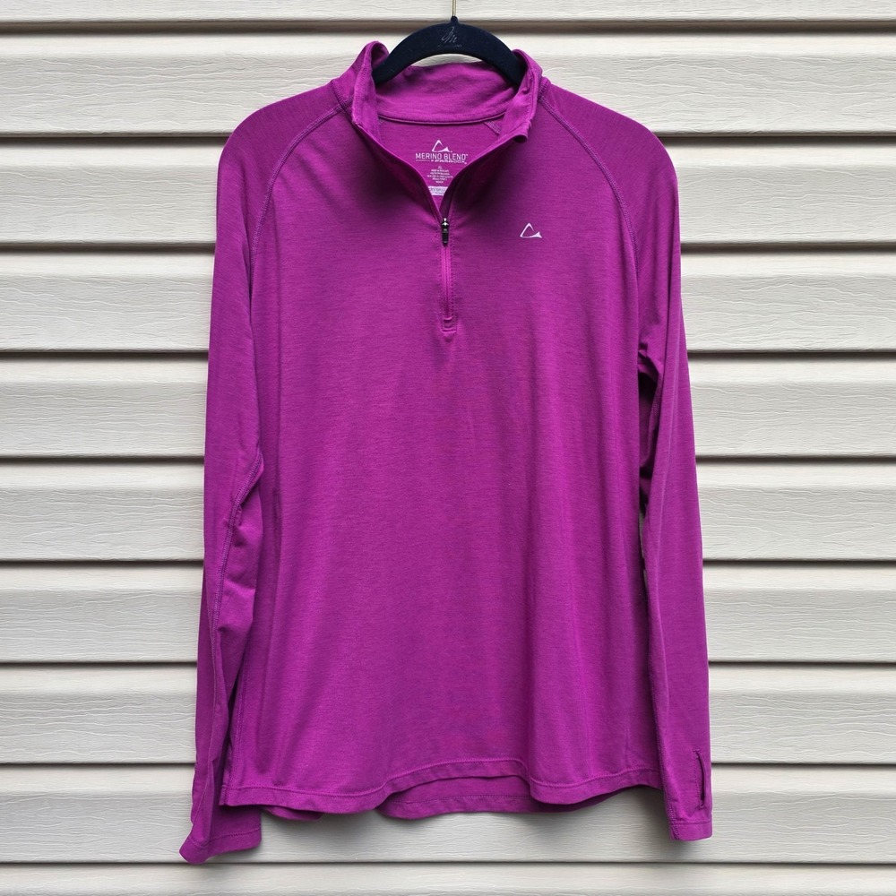 Paradox Merino Wool Blend Base Layer Womens XL Fuchsia 1/4 Zip Hiking Thumbholes